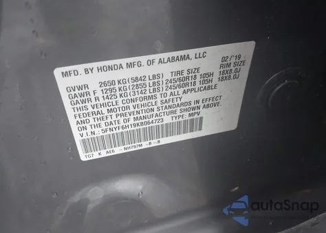 2019 Honda Pilot Lx z USA, uszkodzony, nr VIN 5FNYF6H19KB064723